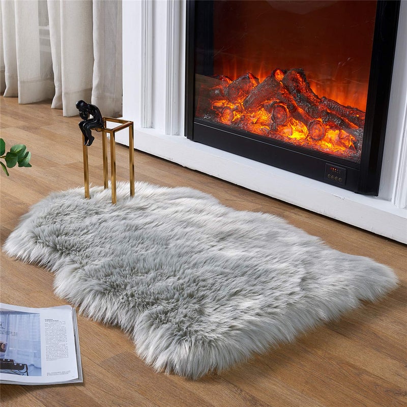 Easy Joy EasyJoy Ultra Soft Fluffy Shaggy Area Rug Faux Fur Rug Chair Cover Seat Pad Fuzzy Area Rug for Bedroom Floor Sofa Living Room (2 x 3 ft Sheepskin, Light Grey) - Image 1